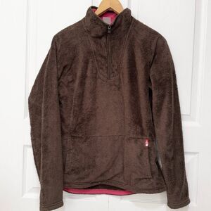 Women North Face Sweater 1/4 Zip Fleece Outdoor Jacket in Brown Size Large